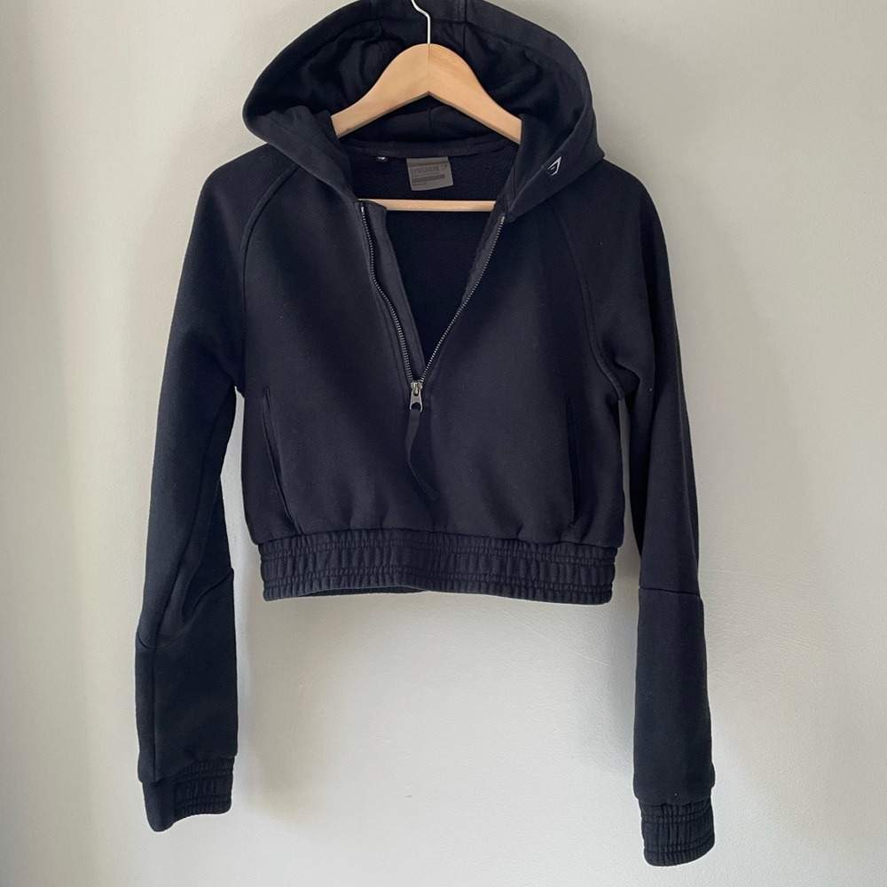 Gymshark Black Cropped Zip Pullover Hoodie - size S